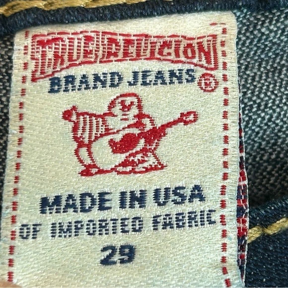 TRUE Religion gold Crystal rhinestone blue wash bootcut denim jeans Sz 29 - Picture 9 of 16